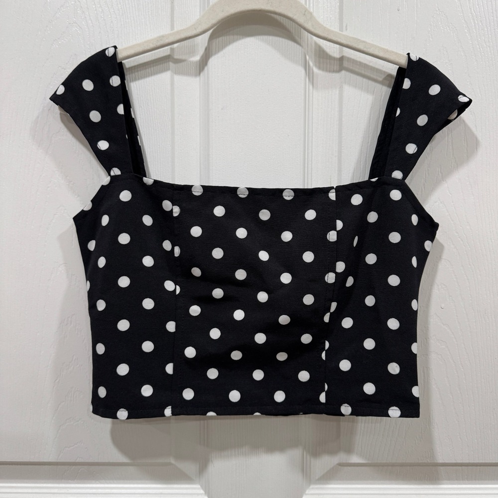 Lioness Black White Polka‎ Dot Cropped Top Retro Bustier Corset S